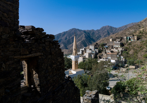 Mosque in rijal alma traditional village with typical aseeri architecture, Rijal Almaa Province, Rijal Alma, Saudi Arabia