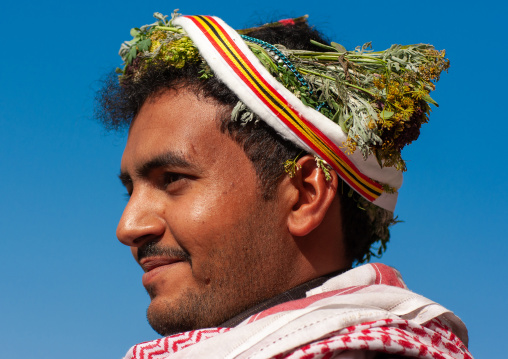 Portrait of an asiri flower man, Asir province, Al Farsha, Saudi Arabia