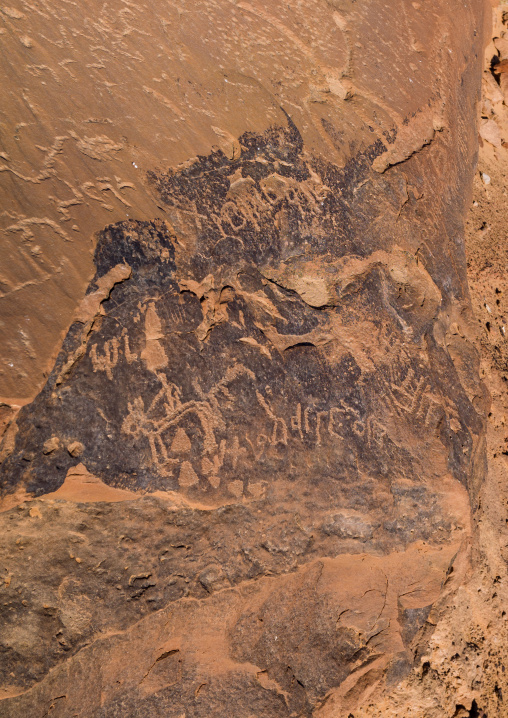 Petroglyphs in qadeer sand stone castle, Al-Jawf Province, Al-Qadeer, Saudi Arabia