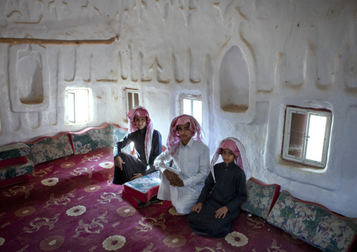 Saudi children in an old house, Najran Province, Najran, Saudi Arabia