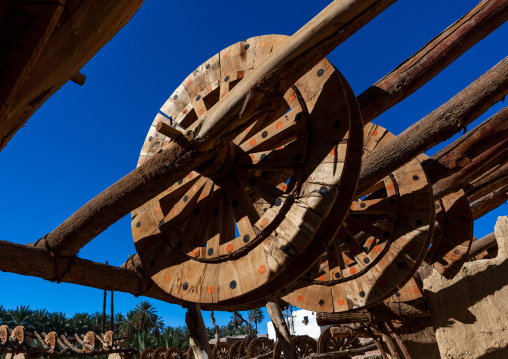 Wooden wheels in the ancient haddaj well, Tabuk province, Tayma, Saudi Arabia
