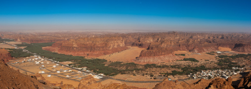 Elevated view of al-ula town and oasis, Al Madinah Province, Al-Ula, Saudi Arabia