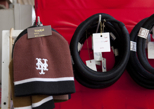 Rap bonnets and keffiehs for sale in a shop, Mecca Province, Taif, Saudi Arabia