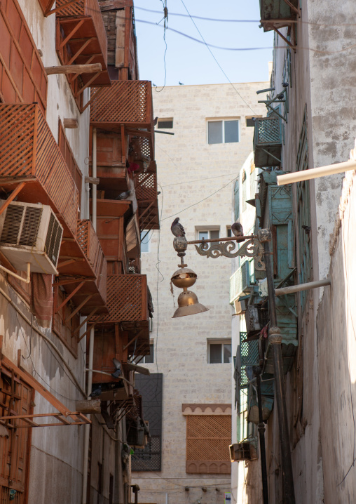 Houses with wooden mashrabia and rowshan in the old quarter, Hijaz Tihamah region, Jeddah, Saudi Arabia