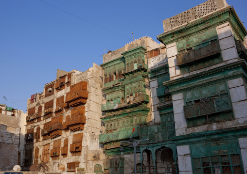 Old house with wooden mashrabiya in al-Balad quarter, Mecca province, Jeddah, Saudi Arabia