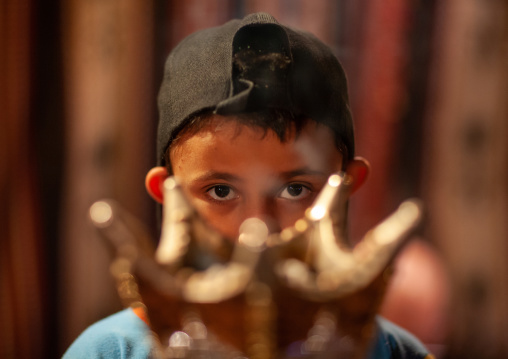 Portrait of a smiling saudi boy, Al-Sarawat, Fifa Mountains, Saudi Arabia