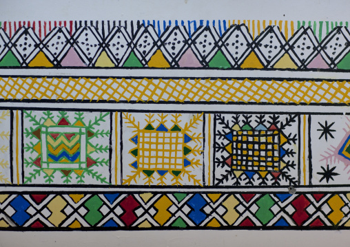 Al-qatt al-asiri traditionally female interior wall decoration in a house, Rijal Almaa Province, Rijal Alma, Saudi Arabia