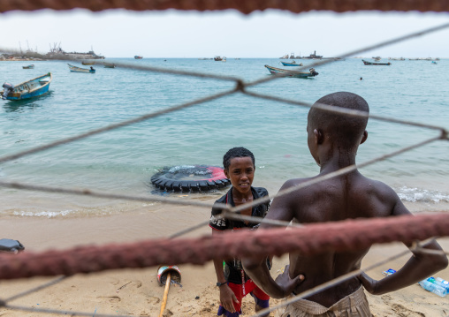 Somali children playing on the beach, Sahil region, Berbera, Somaliland