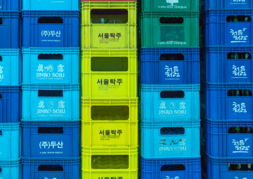 Packs of bottles in a supermarket, National capital area, Seoul, South korea