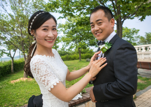 North korean defector joseph park with his south korean fiancee juyeon on the north and south korea border, Sudogwon, Paju, South korea