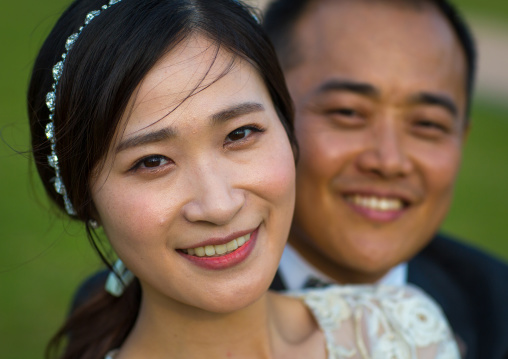 North korean defector joseph park with his south korean fiancee called juyeon in imjingak park, Sudogwon, Paju, South korea