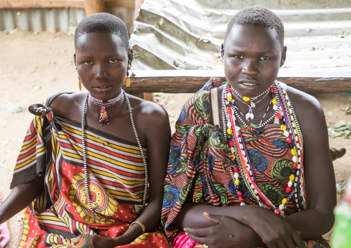 Toposa tribe women in traditional clothing, Namorunyang State, Kapoeta, South Sudan