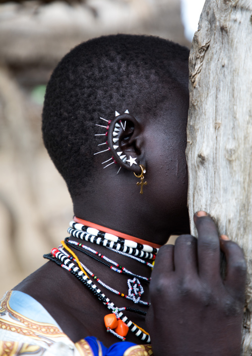 Toposa tribe woman Earrings, Namorunyang State, Kapoeta, South Sudan