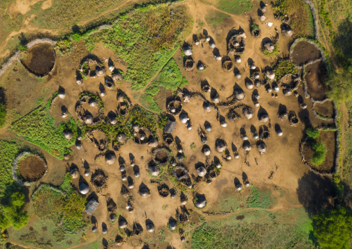 Aerial view of a Toposa traditional village, Namorunyang State, Kapoeta, South Sudan