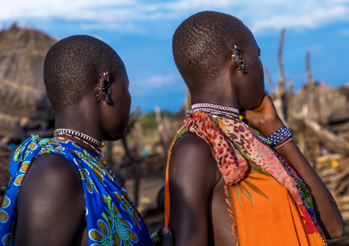 Toposa tribe women in traditional clothing, Namorunyang State, Kapoeta, South Sudan