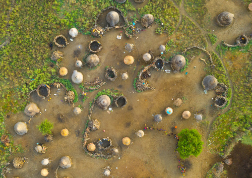 Aerial view of a traditional Toposa tribe village, Namorunyang State, Kapoeta, South Sudan