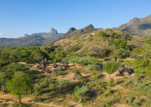 Aerial view of a Larim tribe village, Boya Mountains, Imatong, South Sudan