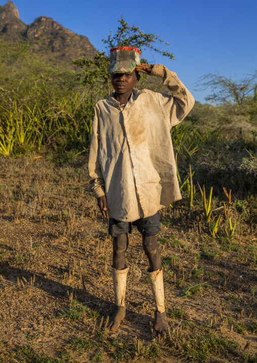 Portrait of a Larim tribe boy saluting with the hand, Boya Mountains, Imatong, South Sudan