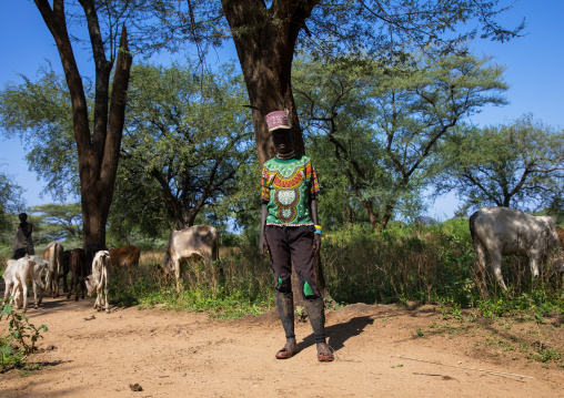 Larim tribe boy dressed in a fashionable way, Boya Mountains, Imatong, South Sudan