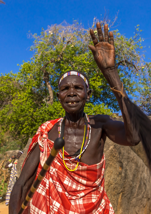 Larim tribe woman dancing during a wedding celebration, Boya Mountains, Imatong, South Sudan