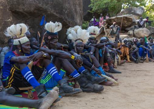 Larim tribe men during a wedding celebration, Boya Mountains, Imatong, South Sudan