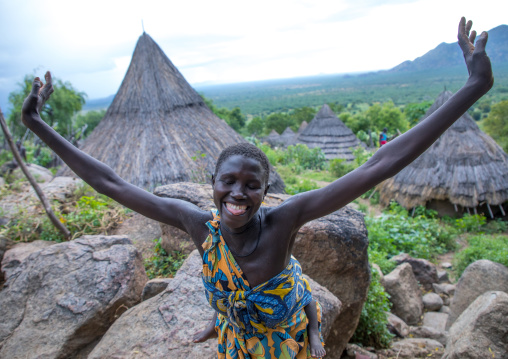 Lotuko tribe woman performing a welcome dance, Central Equatoria, Illeu, South Sudan