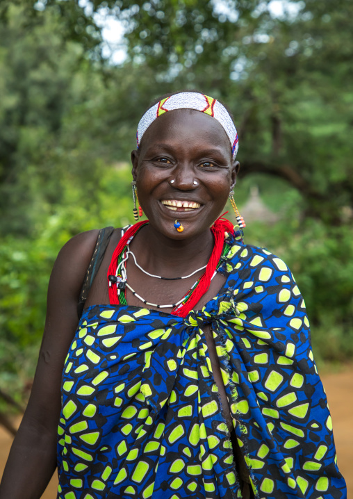 Portrait of a smiling Larim tribe woman, Boya Mountains, Imatong, South Sudan