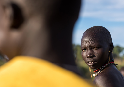 Portrait of a Mundari tribe woman with scarifications on the forehead, Central Equatoria, Terekeka, South Sudan