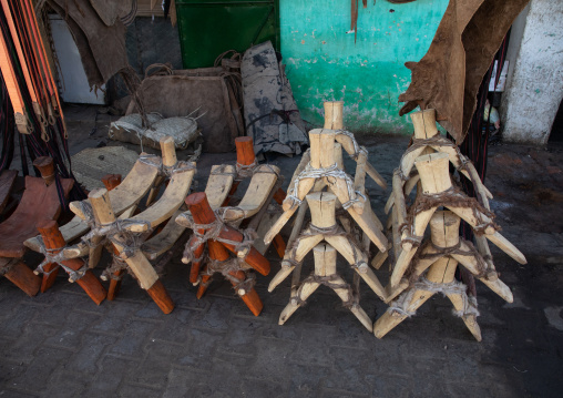 Donkeys pack saddles for sale in the market
, Kassala State, Kassala, Sudan
