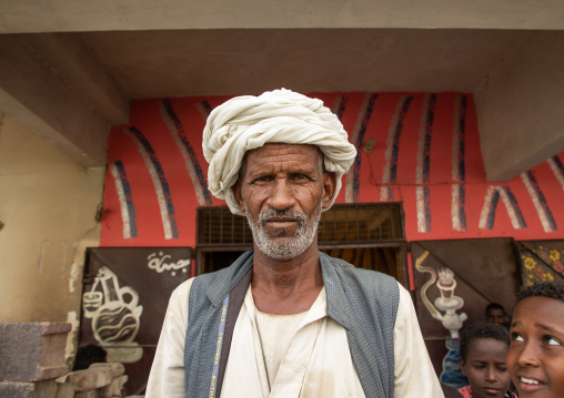 Portrait of a Beja tribe man in the street, Red Sea State, Port Sudan, Sudan