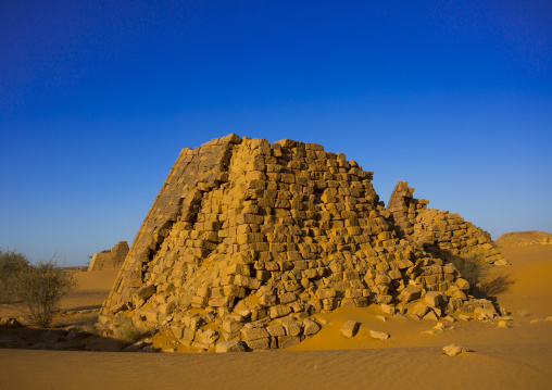 Sudan, Kush, Meroe, pyramids and tombs in royal cemetery of bajrawiya