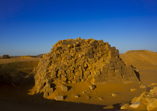 Sudan, Kush, Meroe, pyramids and tombs in royal cemetery of bajrawiya