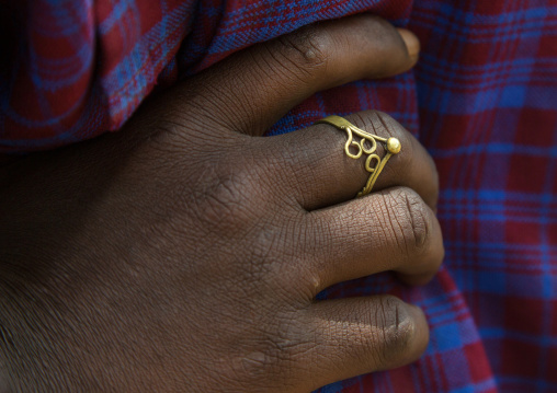 Tanzania, Serengeti Plateau, Lake Eyasi, detail of hands and jewelry of datoga tribe man