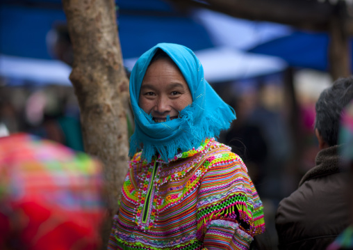 Veiled flower hmong woman, Sapa, Vietnam