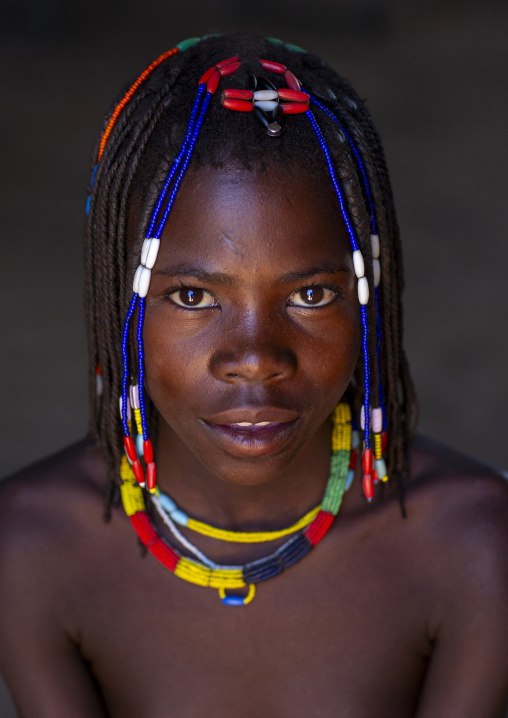 Portrait of a Mucawana tribe girl, Kunene region, Ruacana, Namibia