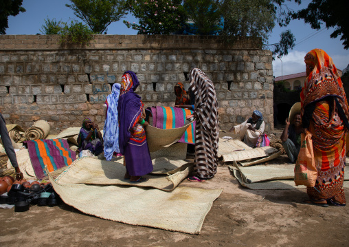 Eritrean women selling wowen webs at the monday market, Semien-Keih-Bahri, Keren, Eritrea