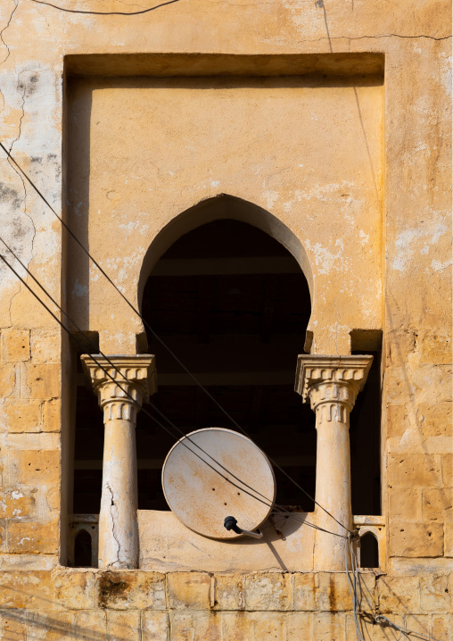 Satellite dish on an ottoman architecture building, Northern Red Sea, Massawa, Eritrea