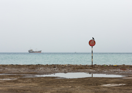 Seaside with a road sign, Northern Red Sea, Massawa, Eritrea