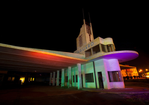 Fiat tagliero garage and service station at night with light painting, Central Region, Asmara, Eritrea