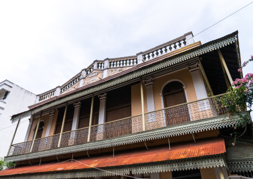 Old colonial house in Muslim Quarter, Puducherry, Pondicherry, India