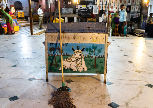 Donation box with a cow drawn on it, Rajasthan, Pushkar, India