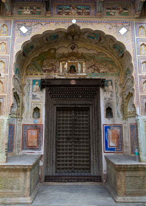 Wooden door of an old historic haveli, Rajasthan, Fatehpur, India