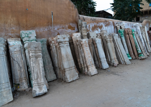 Antique stone pillars for sale in a shop, Rajasthan, Mandawa, India