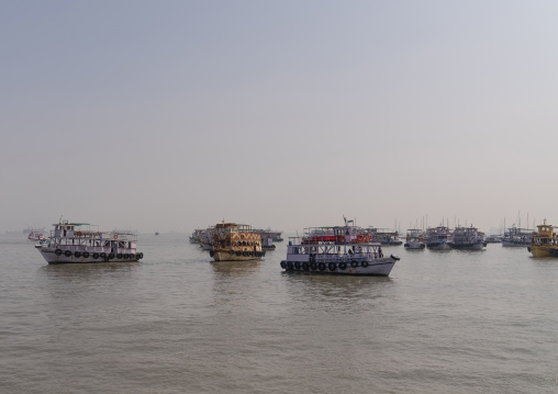 Variety of boats anchored in the water, Maharashtra state, Mumbai, India
