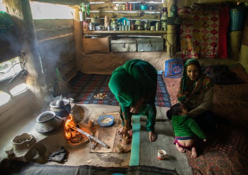 Gujjar Bakerwal people inside their summer house, Jammu and Kashmir, Kangan, India