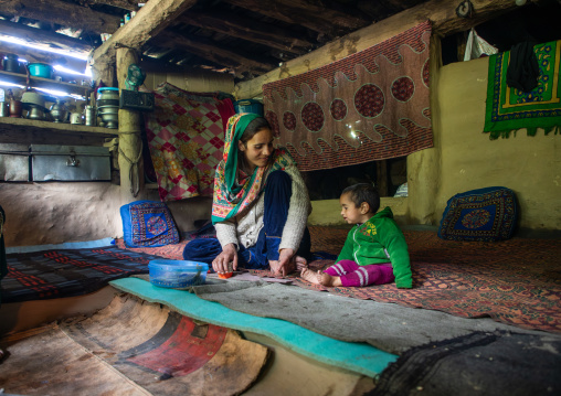 Gujjar Bakerwal people inside their summer house, Jammu and Kashmir, Kangan, India