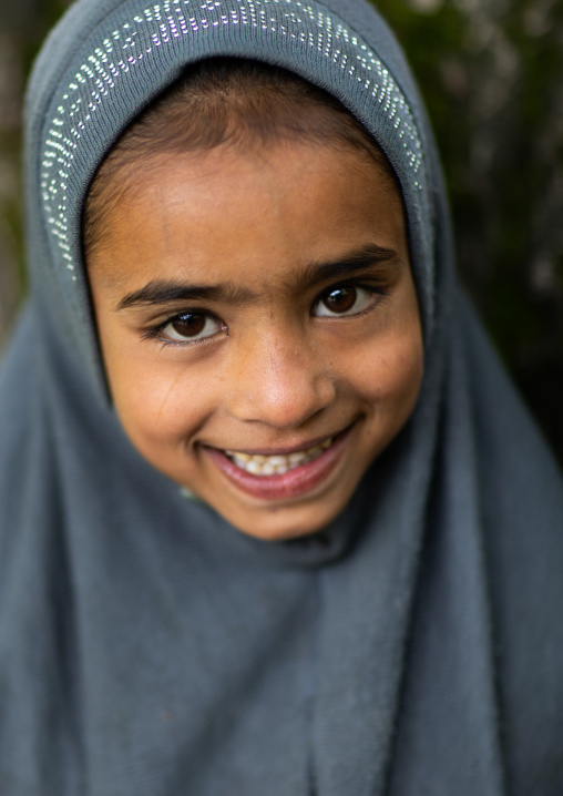 Portrait of a Gujjar Bakerwal veiled girl, Jammu and Kashmir, Kangan, India
