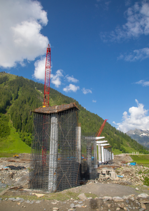 Construction of a bridge in the mountain, Jammu and Kashmir, Sonamarg, India