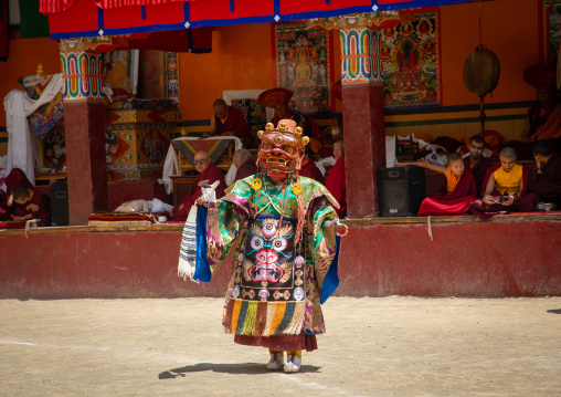 Cham dance with masked lamas in Lamayuru Monastery, Ladakh, Khalatse, India