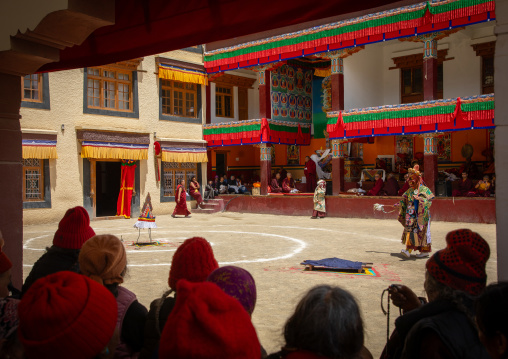 Cham dance with masked lamas in Lamayuru Monastery, Ladakh, Khalatse, India